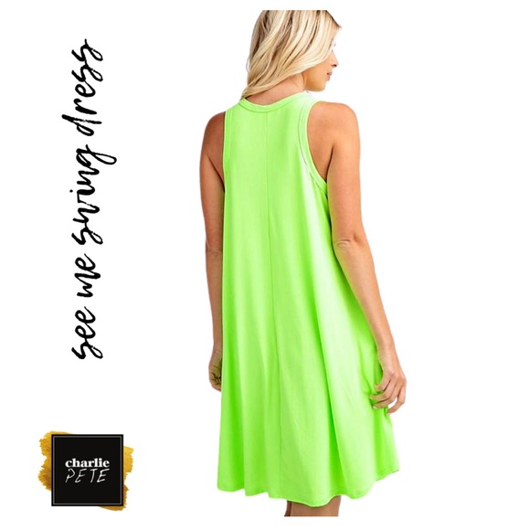 Neon Green Cozy Dress with Pockets - Picture 2 of 4